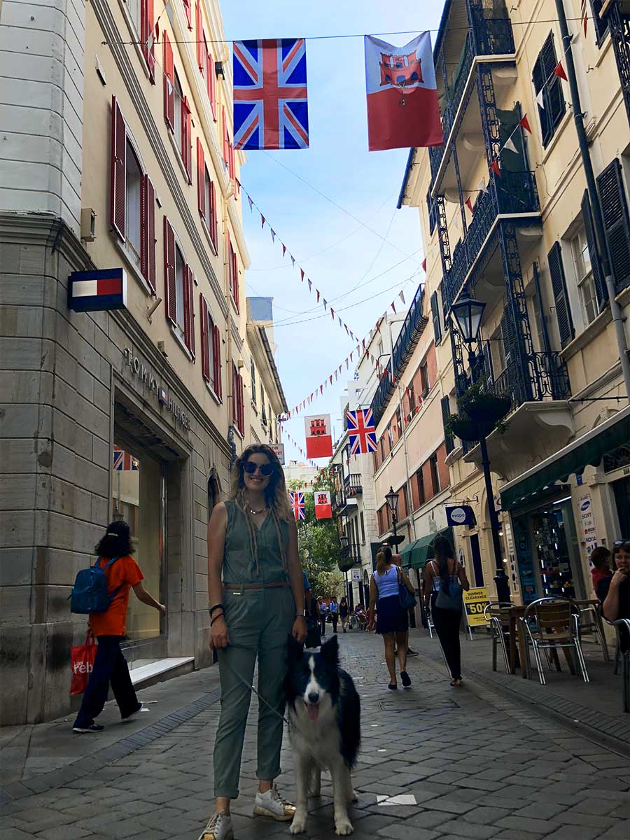 Sara and Rafa on a street in Gibraltar.