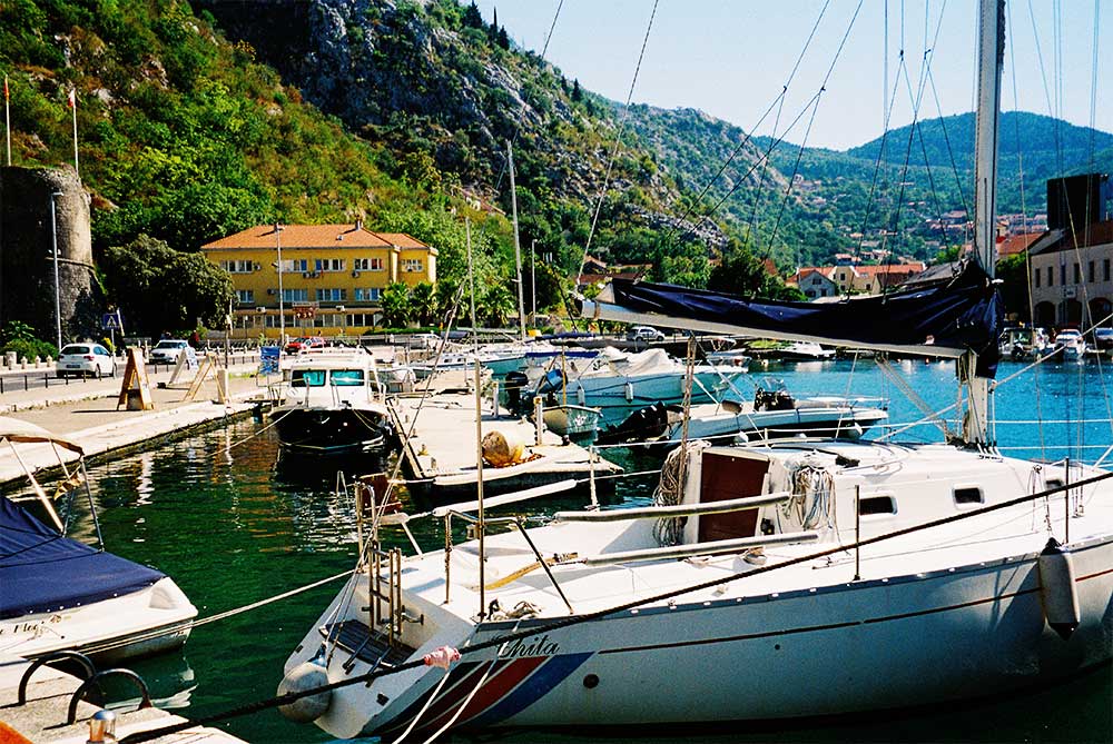 Boats moored at the marina of Kotor in Montenegro.