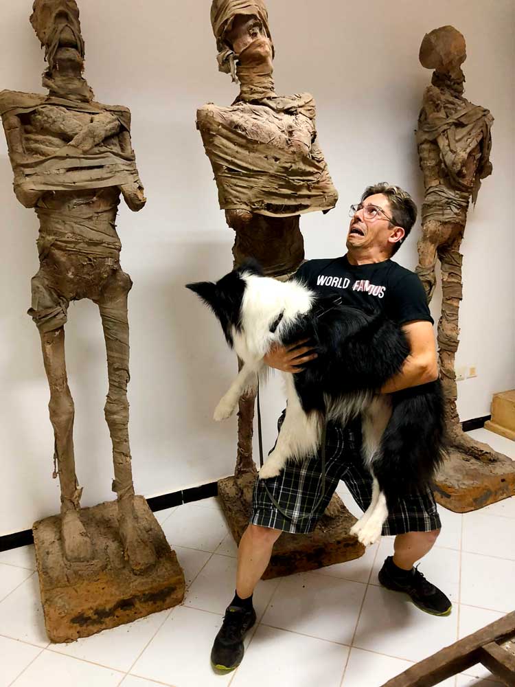 Pedro and Rafa with three mummies at CLA studios.