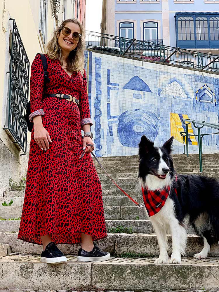 Sara and Rafa on a staircase and Lisbon historic center.