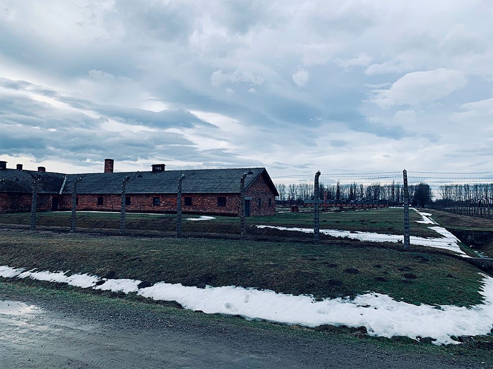 Vista do campo de concentração Auschwitz II, na Polónia.
