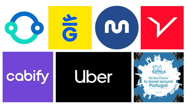 Logos of the apps used to go from the airport to Porto city center
