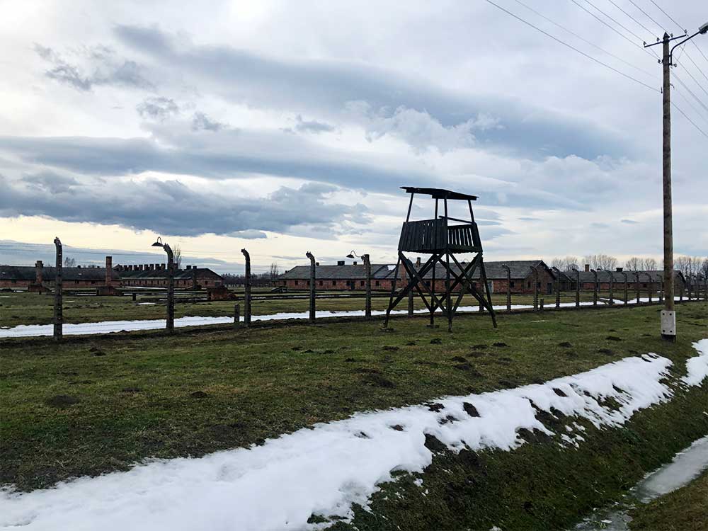Watchtower of Auschwitz II Birkenau concentration camp.