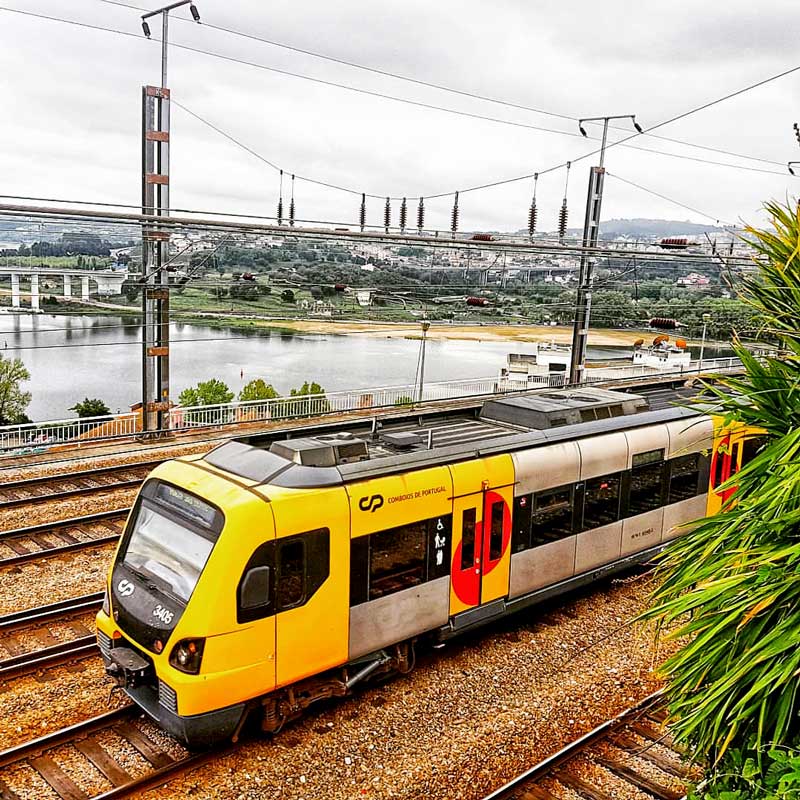 Urban train running in the Porto area.